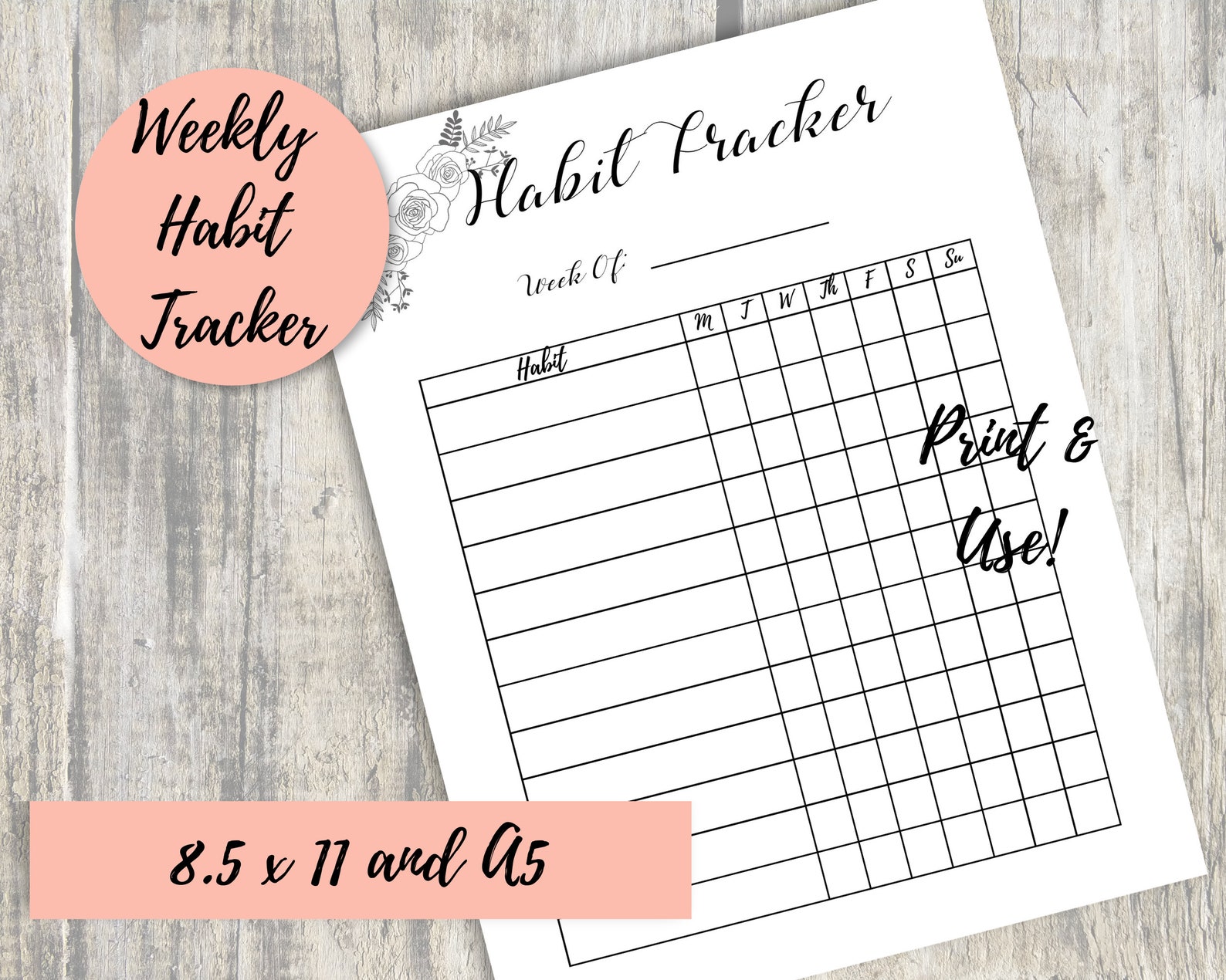 Printable Habit Tracker, Instant Download Letter Size and A5 - Etsy