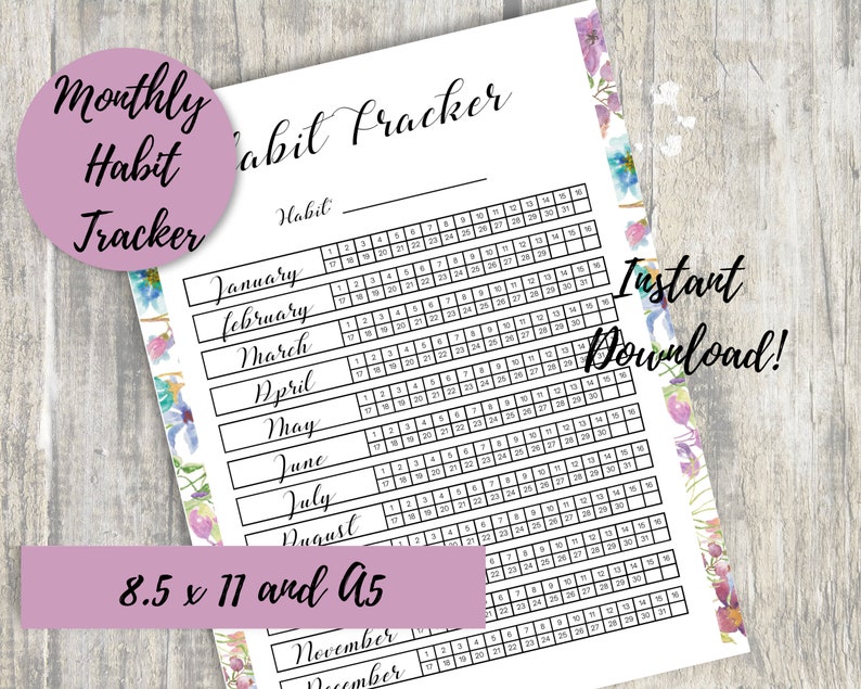 Printable Habit Tracker, Instant Download Letter Size and A5 - Etsy ...