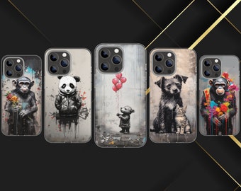 Banksy Handyhülle Ästhetische Tierhülle iPhone 15 14 11 Pro 12 13 XR XS X 7+ 8 SE Samsung S23 S22 S21 S20 S9 A12 A14 A52 A53 Huawei Huawei