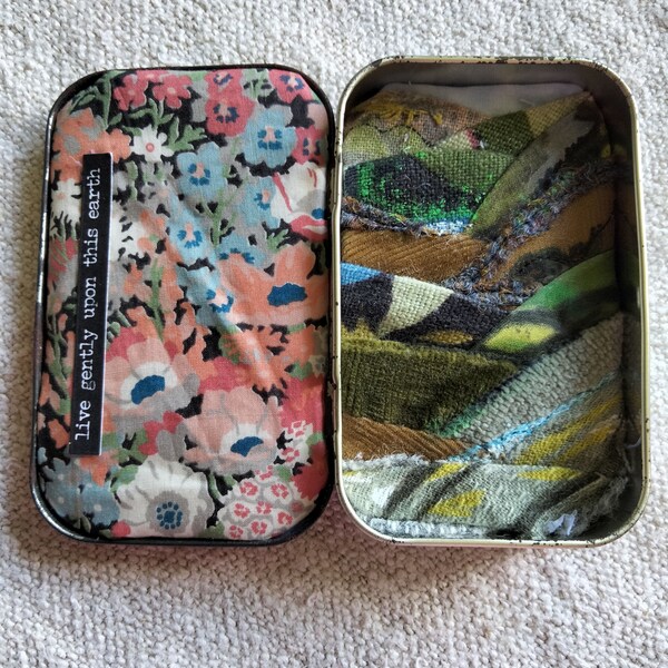 Altered Art Tin, miniature Lake District landscape story, Handmade & Unique, 'Live gently upon this earth'.