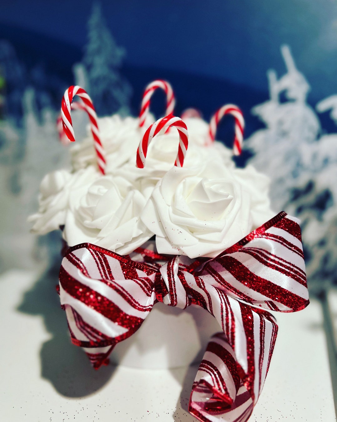 Candy Cane Holiday Bella Box, White Roses,candy Canes, Flower Box - Etsy