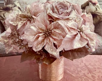 Champagne Holiday Poinsettia Arrangement, Large Arrangement, Holiday Decor, Winter Decor, Anniversary