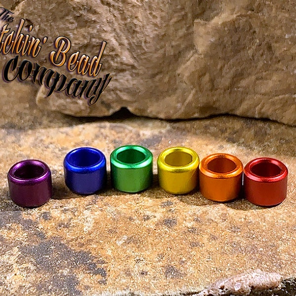 4MM Regenbogen-Set von 6 röhrenförmigen eloxierten Aluminiumperlen mit 4 mm Innendurchmesser, 4,5 mm Höhe, 6 mm Breite