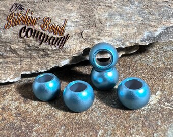 4mm Satin Light Blue Frosted. Anodized Aluminum Bead.  4mm hole, 5.5mm height, 7.5mm width at widest circumference