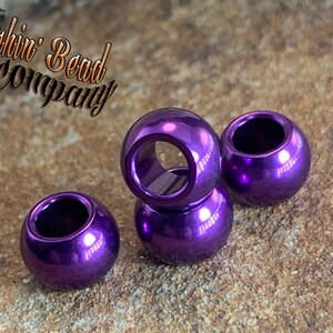 Purple Round Beads, Shiny Finish 10 PCS (1pkg)  Anodized Aluminum, 4mm Inside Diameter Hole, 5.5mm height, 7.5mm width widest circumference