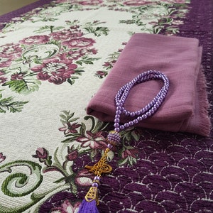 Head Scarf Islamic Shawl Hijab Wrap for Women, Muslim Women&#39;s Scarf Hijab Tasbeeh Gift Set with Custom Prayer Mat Tasbih Gift for Her