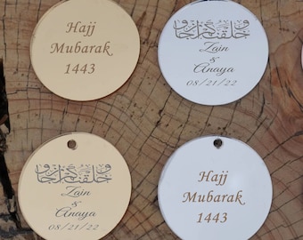10 * Custom Nikkah Hochzeit Save the Date Tag, personalisierte Hochzeit Taschenanhänger, Gold Acryl Spiegel, Name Label Tag, Babyparty Anhänger, Kuchen Anhänger
