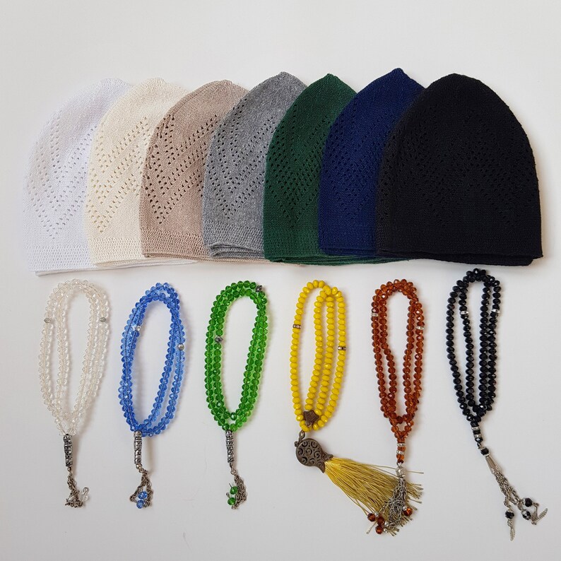 Kufi Hat Islamic Prayer Hat Muslim Men Skull Cap Kufi Tasbeeh Etsy