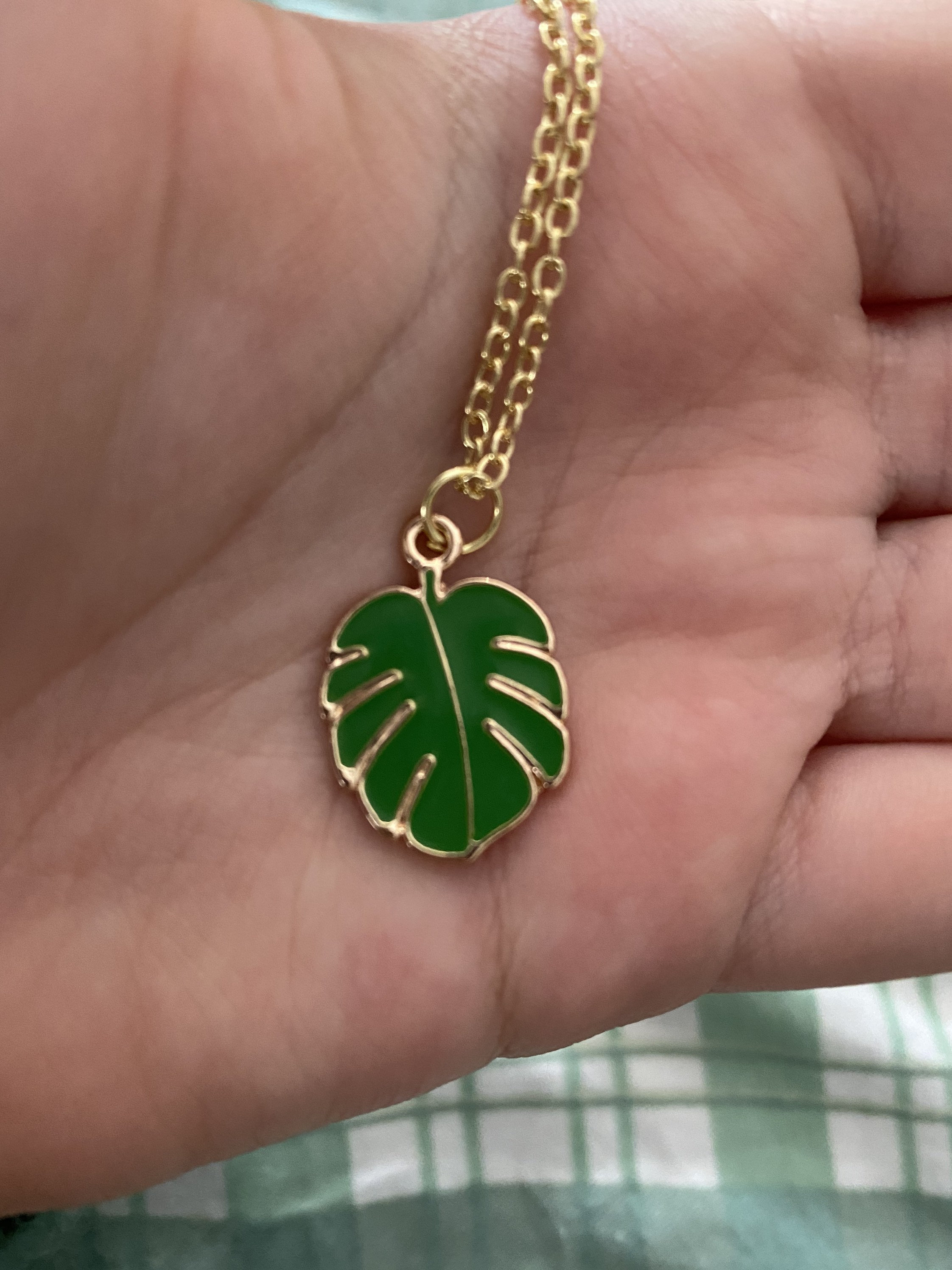 Gold palm leaf necklace Etsy