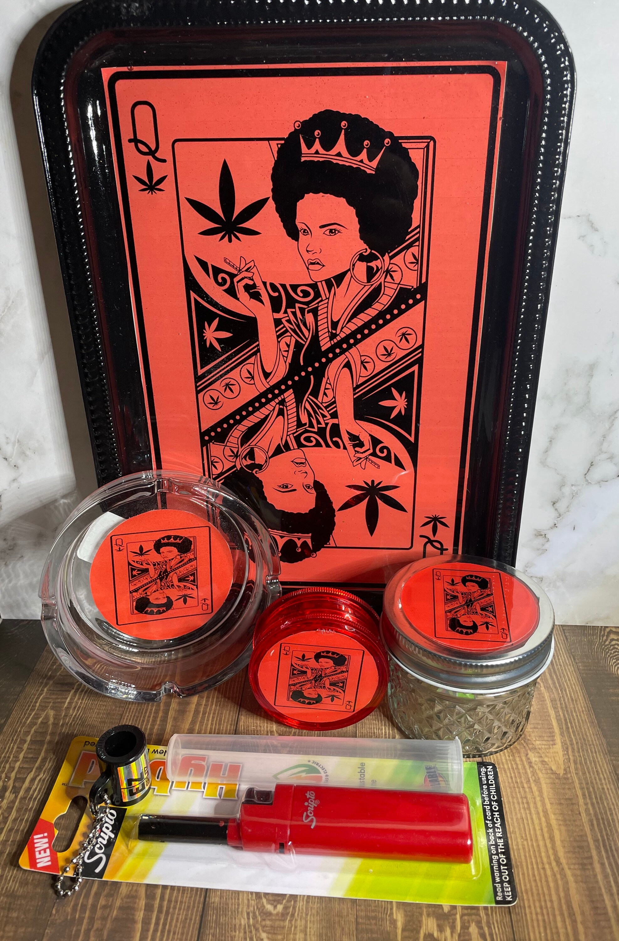 Cannabis Afro Queen Rolling Tray Sets Custom Rolling Tray Etsy