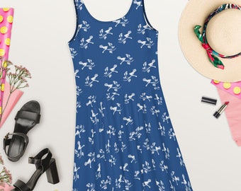 Birds on a Branch Jess New Girl Inspired Blue Skater Dress