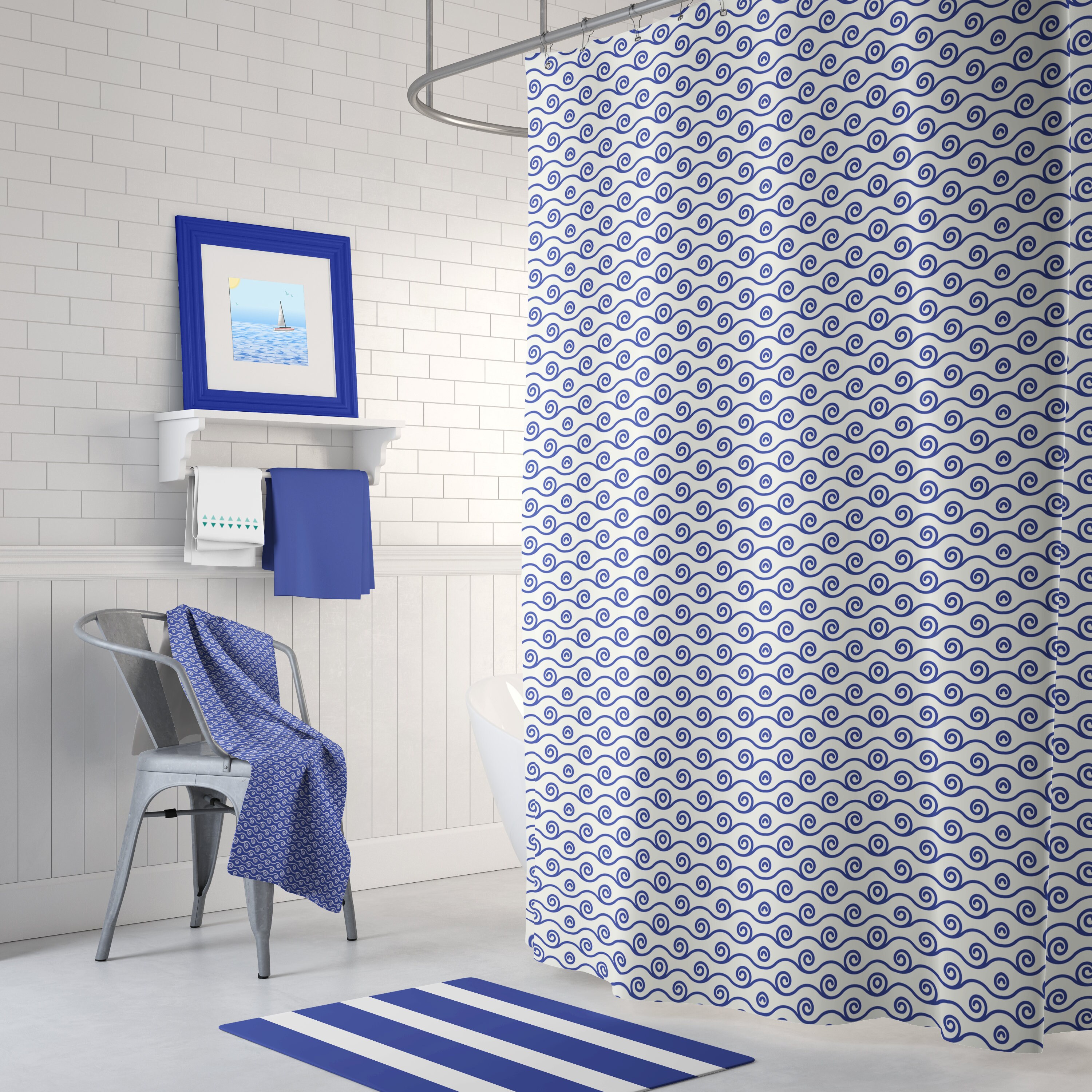Blue & White Striped Bath Mat Etsy