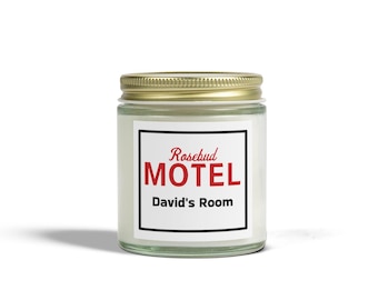 Rosebud Motel Scented Candle - Schitt's Creek Inspired | Personalized Gift | Multiple Scents & Jar Styles | Novakins Fandom Merch