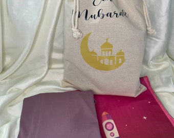 Sac eid mubarak personnalisé avec robe prière et tapis de prière enfants personnalisés