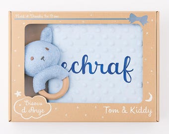Couverture bébé douce avec hochet personnalisé – Cadeau naissance unique