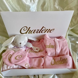 kit de naissance personnalisé/Coffret Cadeau de naissance personnalisé/coffret ensemble bebe 6 pièces