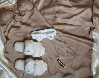 Peignoir avec nuisette en satin personnalisée, Sexy dentelle ,Peignoir kimono en dentelle avec nuisette