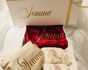 Box peignoir en satin avec trousse personnalisé pour femme