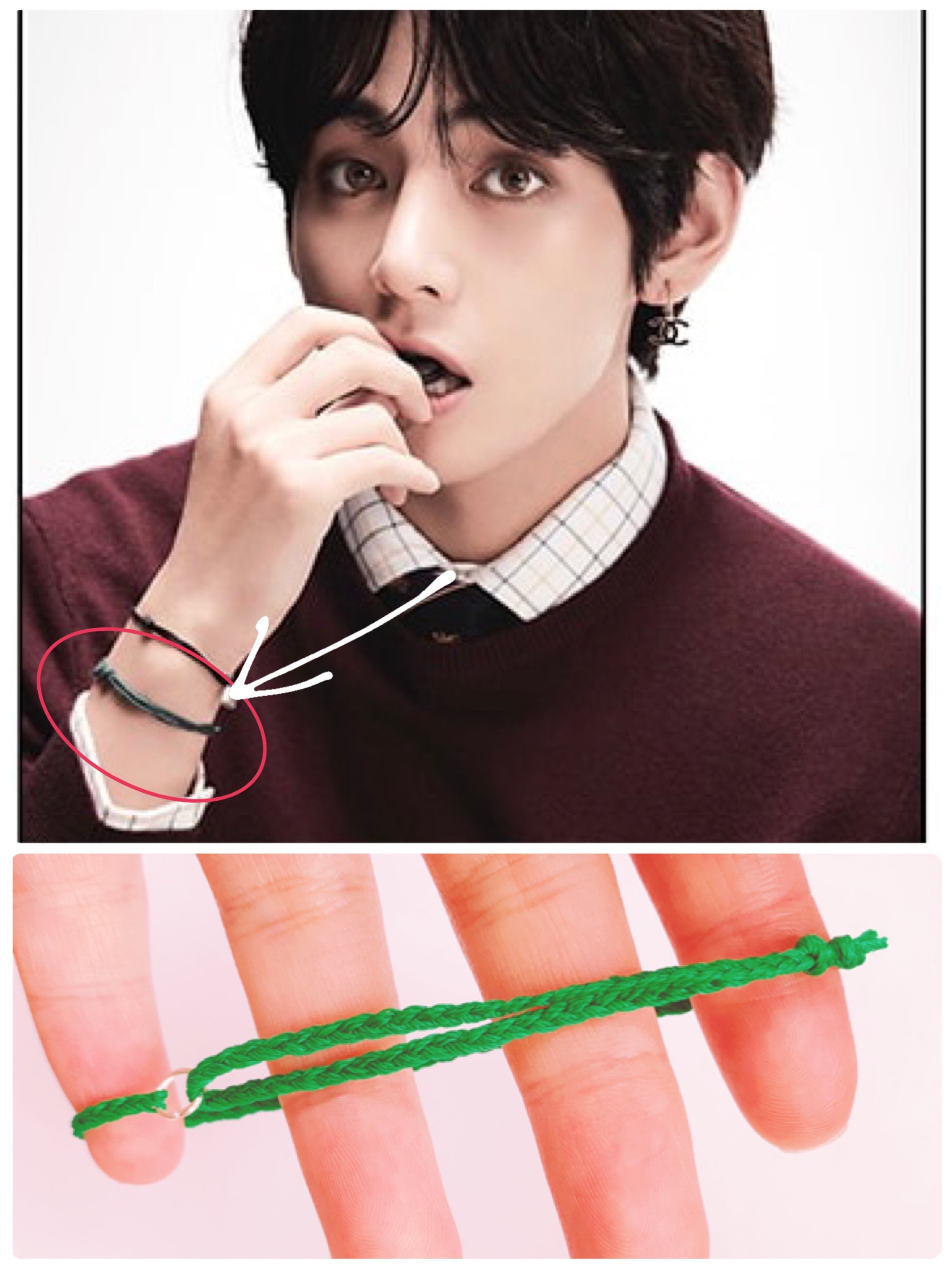 V Inspired Green Thread Bracelet BTS Taehyung Bracelet 