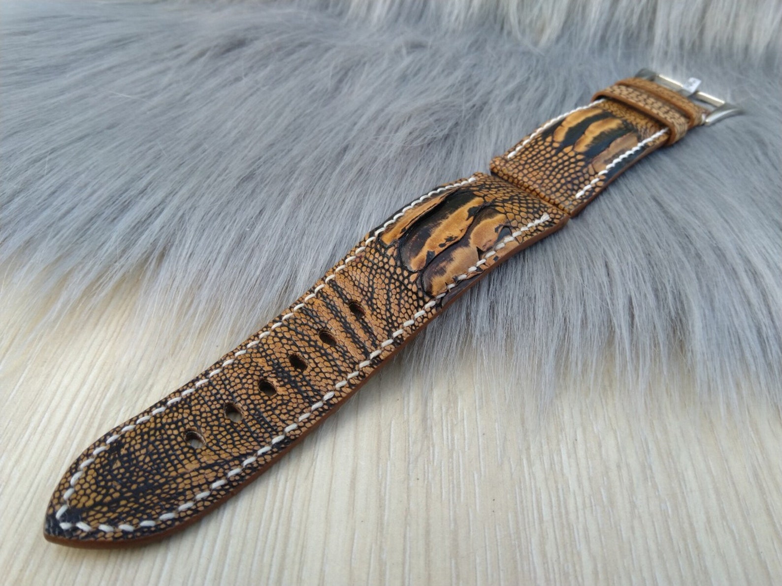 Brown Ostrich leather Watch Strap Band gift for him leather Etsy