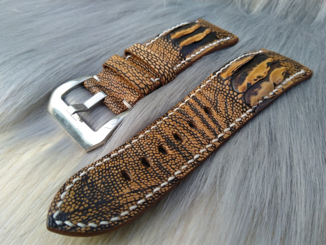 Brown Ostrich leather Watch Strap Band gift for him leather Etsy