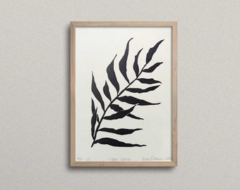 Leaf Sprig; hand carved linocut block print artwork