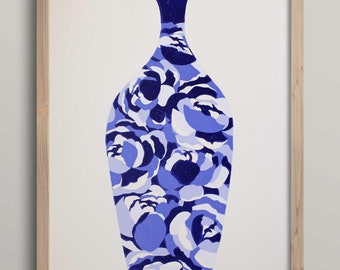 Vessel: floral vase hand carved lino reduction block print artwork 12x18"