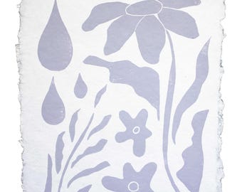 April Showers; 9x12" hand carved nature inspired rainy day block print