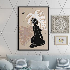 Exotic Afro Woman Silhouette Black Art, Black Woman Black art, African American Art, Black Girl Art, Boho Art, Bohemian Art Digital Wall Art