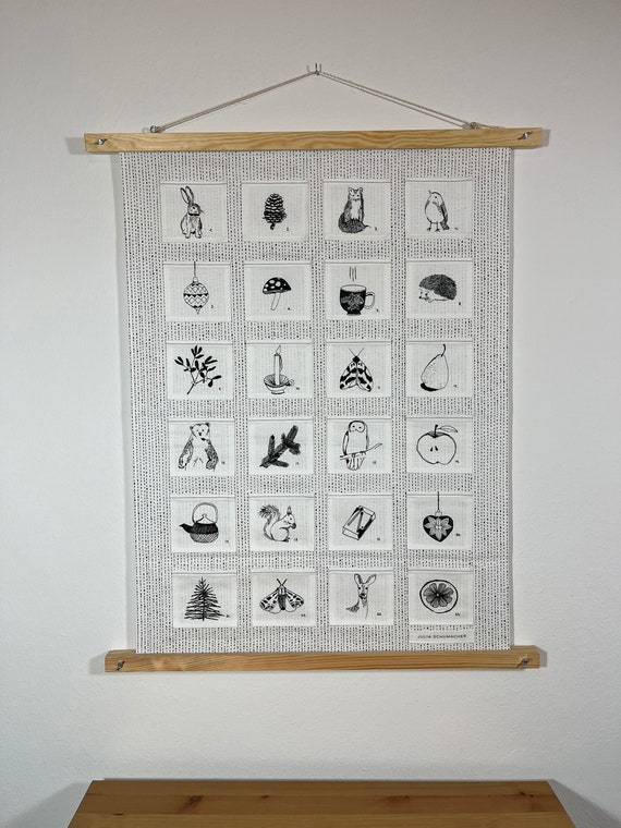 Advent Calendar Woodland, Organic Cotton, Fabric, Wood, Scandinavian,  Minimalist, Ink, Animals, Black/white, Handmade, High Quality - Etsy