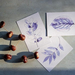 Indigo Leaflover Postcard Set 3 piezas DIN A6 papel reciclado 300g