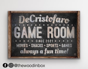 Custom Game Room Sign | Movie Theater, Man Cave, Family Room Decor | Last Name Established | Farmhouse, Rustic, Vintage | Canvas Wall Art