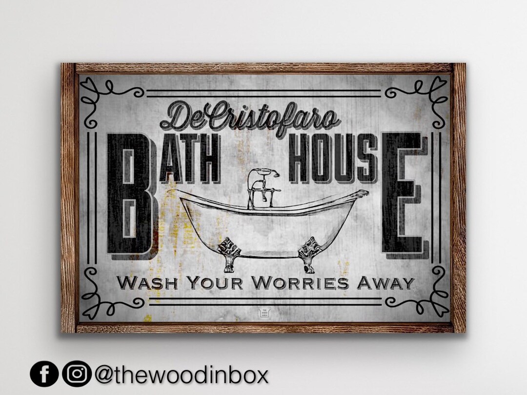 Personalized Bath House Sign silver Bathroom Wall Decor Modern