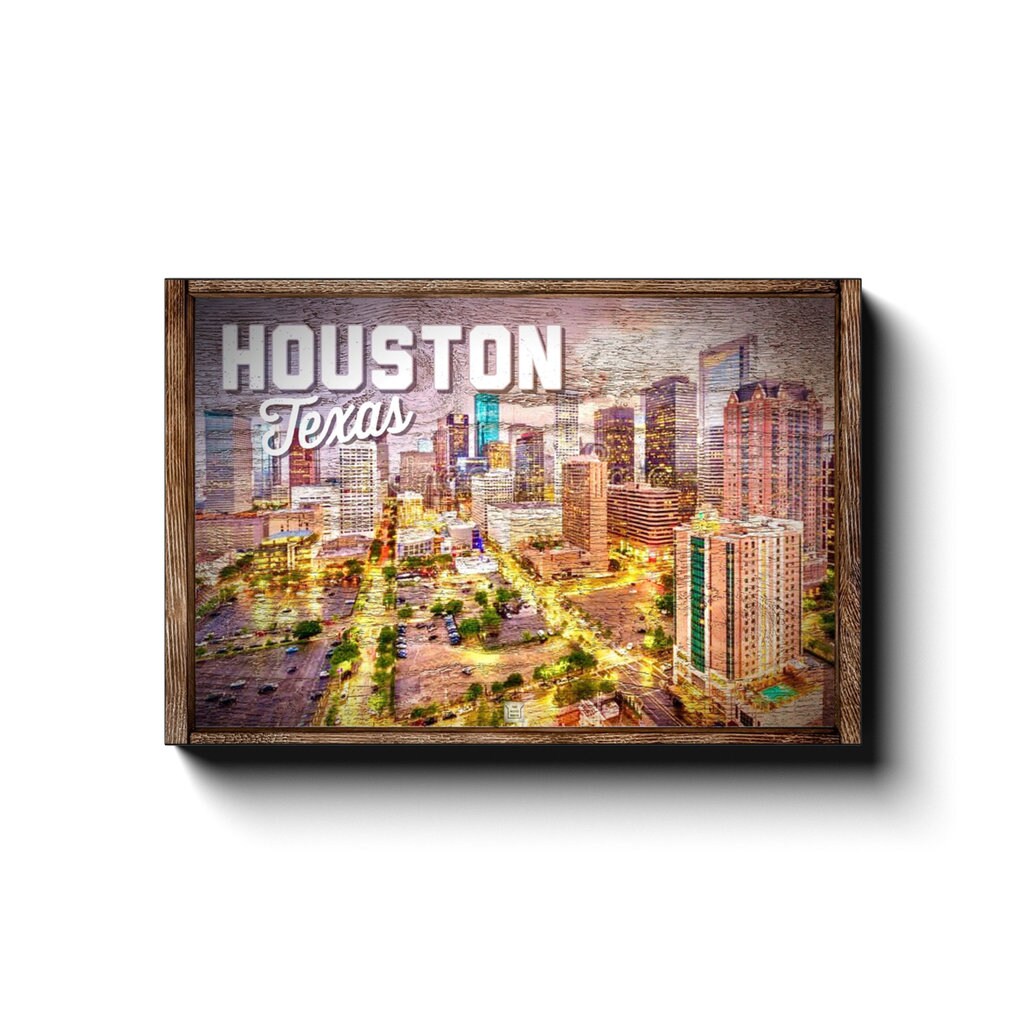 Houston Skyline Wall Art Extra Large Canvas Art Rustic Etsy