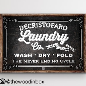 Personalized Laundry Co. Sign (Black) | Funny Laundry Sign | Modern Farmhouse, Rustic, Vintage | Laundry Room Wall Decor | Wash Dry Fold