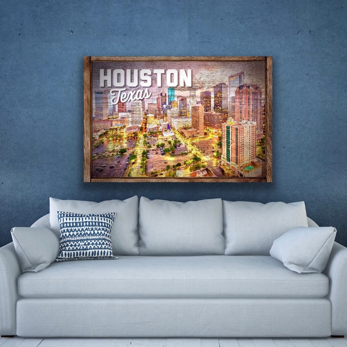 Houston Skyline Wall Art Extra Large Canvas Art Rustic Etsy
