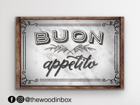 Buon Appetito Schild Italienischer Weiß Rustikal, Vintage & Modernes essen Zeichen Küche Esszimmer Spruch uns Mangia Bauernhaus, Lass Wanddeko