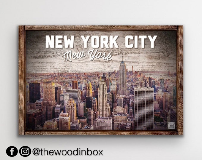 New York City Skyline Wall Art | Extra Large Canvas | Rustic, Vintage, Industrial | NYC Wall Decor | New York Sign | NY Skyscraper Print