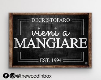 Custom Mangia Sign | Italian Kitchen & Dining Room Decor | Farmhouse, Rustic, Vintage | Canvas Wall Art | Come To Eat | Italian Sayings Sign