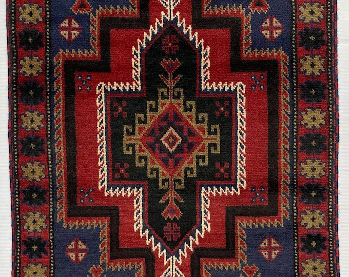 Featured listing image: Wholesale Antique Handmade Rug - 3x5 Ft Red Afghan Baluch Soft Wool Rug - Oriental Turkmen Traditional Baluch Rug - Living Room Bedroom Rug