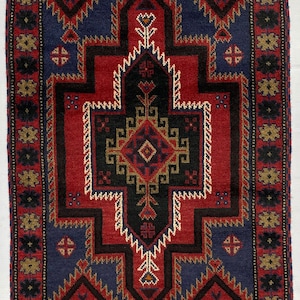 Wholesale Antique Handmade Rug - 3x5 Ft Red Afghan Baluch Soft Wool Rug - Oriental Turkmen Traditional Baluch Rug - Living Room Bedroom Rug