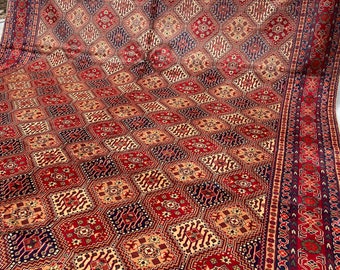 10x12 Red Beige Soft Wool Top Quality Afghan Large Rug - Hand Knotted Turkmen Bukhara Geometric Carpet 10.3x12.1 ft - Bedroom Rug 311x368 cm