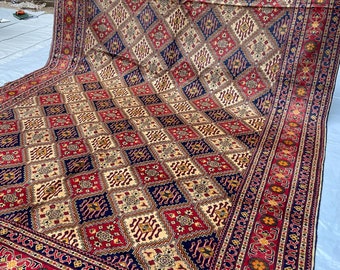 8x11 Beige Red Kaashi Turkmen Area Rug - Brand New Afghan Hand Knotted Veg Dyes Wool Merinos Carpet 8.6x11.5 ft - Living Room Rug 260x348 cm