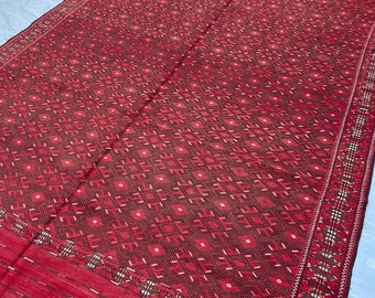 7x10 Red Central Asian 1930s Antique Turkmenistan Soumak Kilim Rug - Bukhara Oriental Handmade Embroidered Wool Area Rug 7'1x10'8 - 212x325