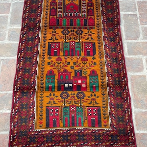 FREE SHIPPING 3x5 Orange Red Fine Baluch Rug - Handmade Vintage Wool Tribal Rug - Traditional Geometric Bukhara Turkmen Carpet 2.10x4.10 ft