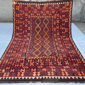 7x10 Rustic Red Turkmen Kilim Rug - Afghan Tribal Maimana Kilim - Turkish Caucasian Handmade Rug 6&#39;8&quot;x9&#39;9&quot; - Rugs for Living Room 204x297 cm