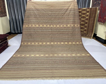 6.3x9.5 ft Vintage Afghan Maliki Kilim Area Rug - 7x10 Striped Turkmen Veg Dyes Wool Rug - Oriental Bohemian Decor Rug - Living Room Carpet