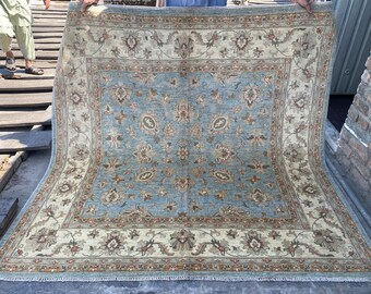 6x6 Pale Blue Oriental Floral Area Rug - Square Ziegler Muted Wool Rug - Afghan Handmade Tribal Rug - Handspun Wool Durable Turkmen Carpet