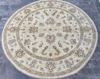 6x6 Natural Beige Turkmen Chobi Handspun Wool Rug - Royal Turkish Oushak Modern Dining Table Rug - Hand Knotted Oriental Afghan Ziegler Rug