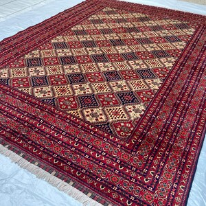 8x11 ft Top Quality Turkmen Area Rug - Afghan Hand Knotted Veg Dyes Wool Biljik Carpet 8.4x11.3 ft - Bukhara Oriental Fine Carpet 252x342 cm